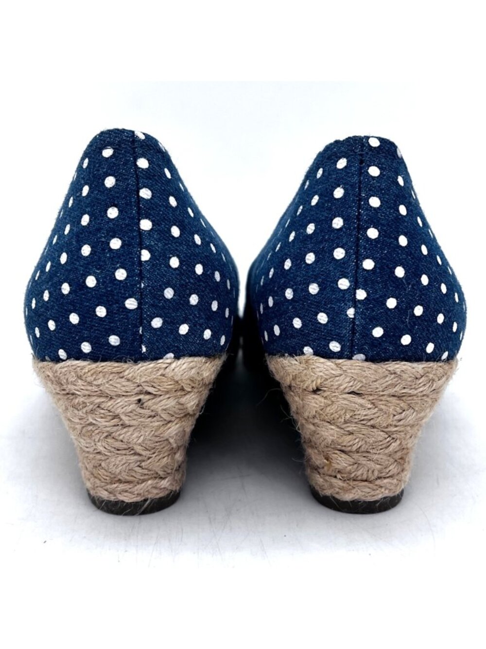 Amelia Grace Blue Polka Dot Open-Toe Wedge Shoes Braid Rope Detail Womens 9.5 - Picture 5 of 13